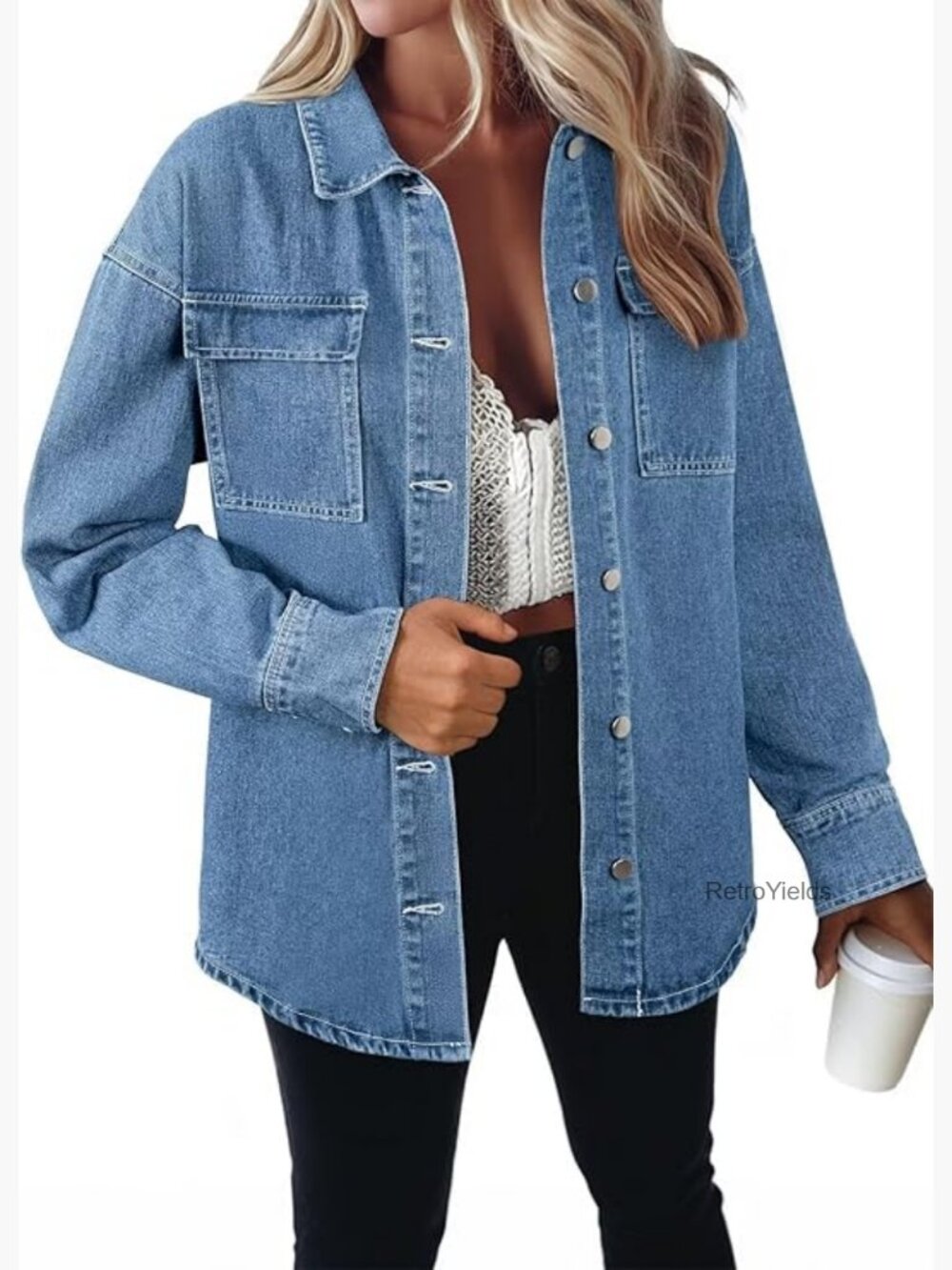 Oversized Denim Button Down Shirt Long Sleeve Casual Blouse Tunic